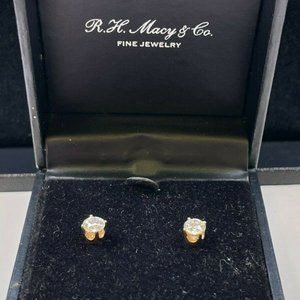 14K Yellow Gold 3/4ct Round Diamond Solitaire Earrings H/I Color VS (R182)
